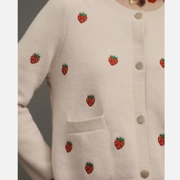 Anthropologie NVLT Strawberry Print Knit Cardigan Sweater Lady Jacket M NWT - Picture 3 of 5